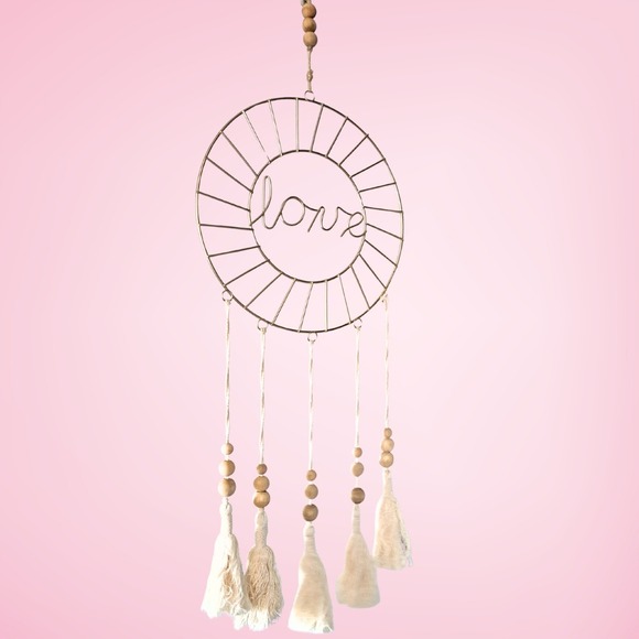 Pottery Ben Other - Love Wall Decor Gold Metal Hoop Dream Catcher Wood Beads Boho Tassels‎